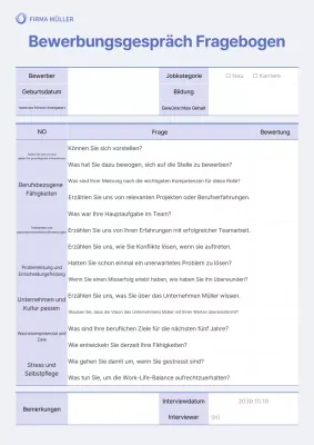 Blue Basic Interview Fragebogen