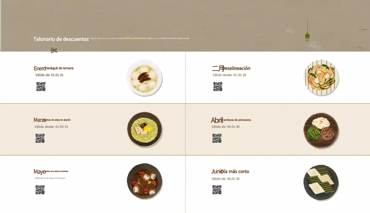 Calendario de comidas tradicionales en beige