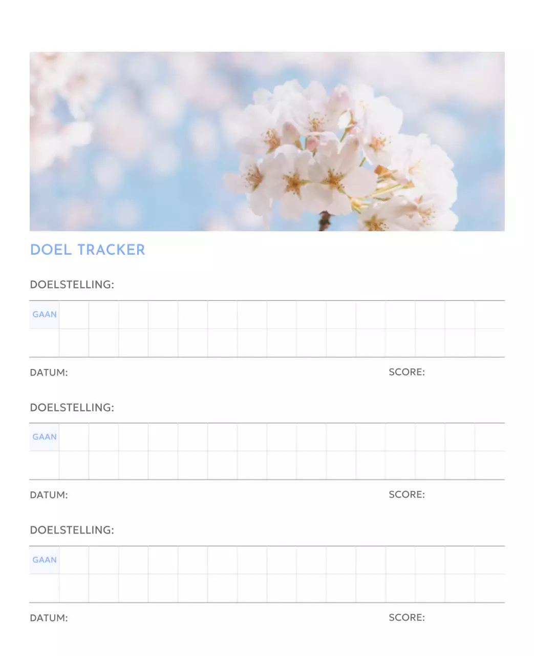 Photo goal tracker kalender met een vleugje blauw