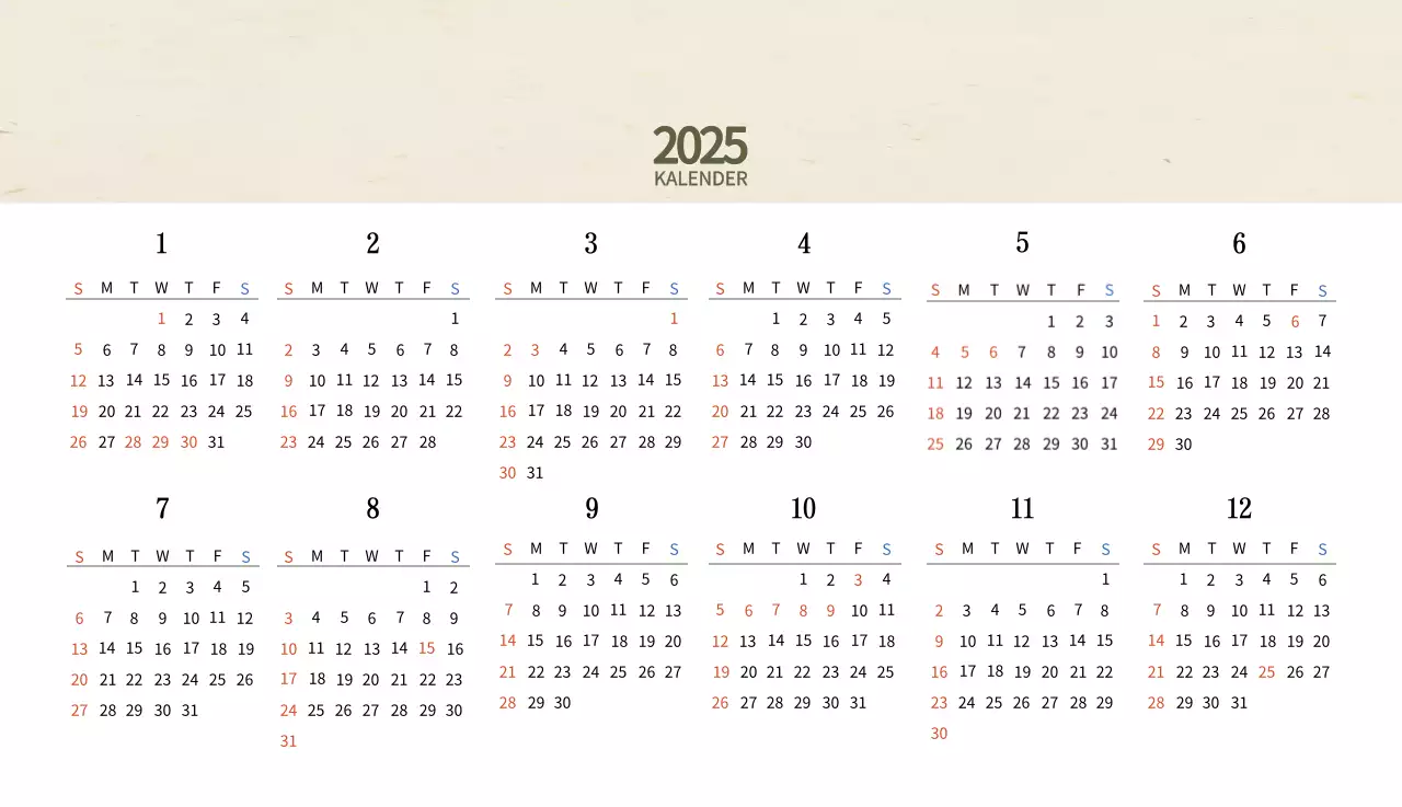 Beige Traditionele Eetkalender