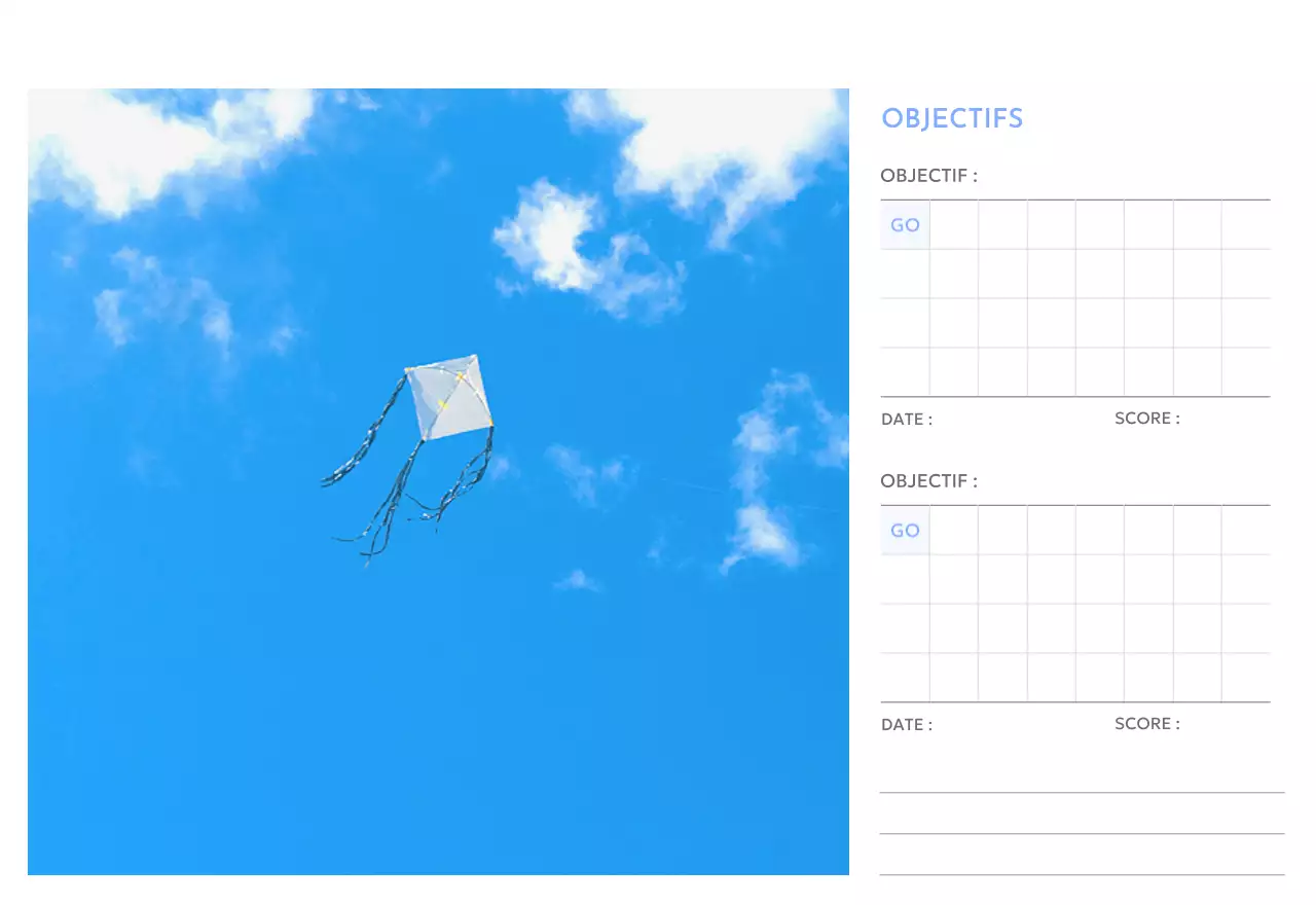 Calendrier photo de suivi des objectifs avec une touche de bleu