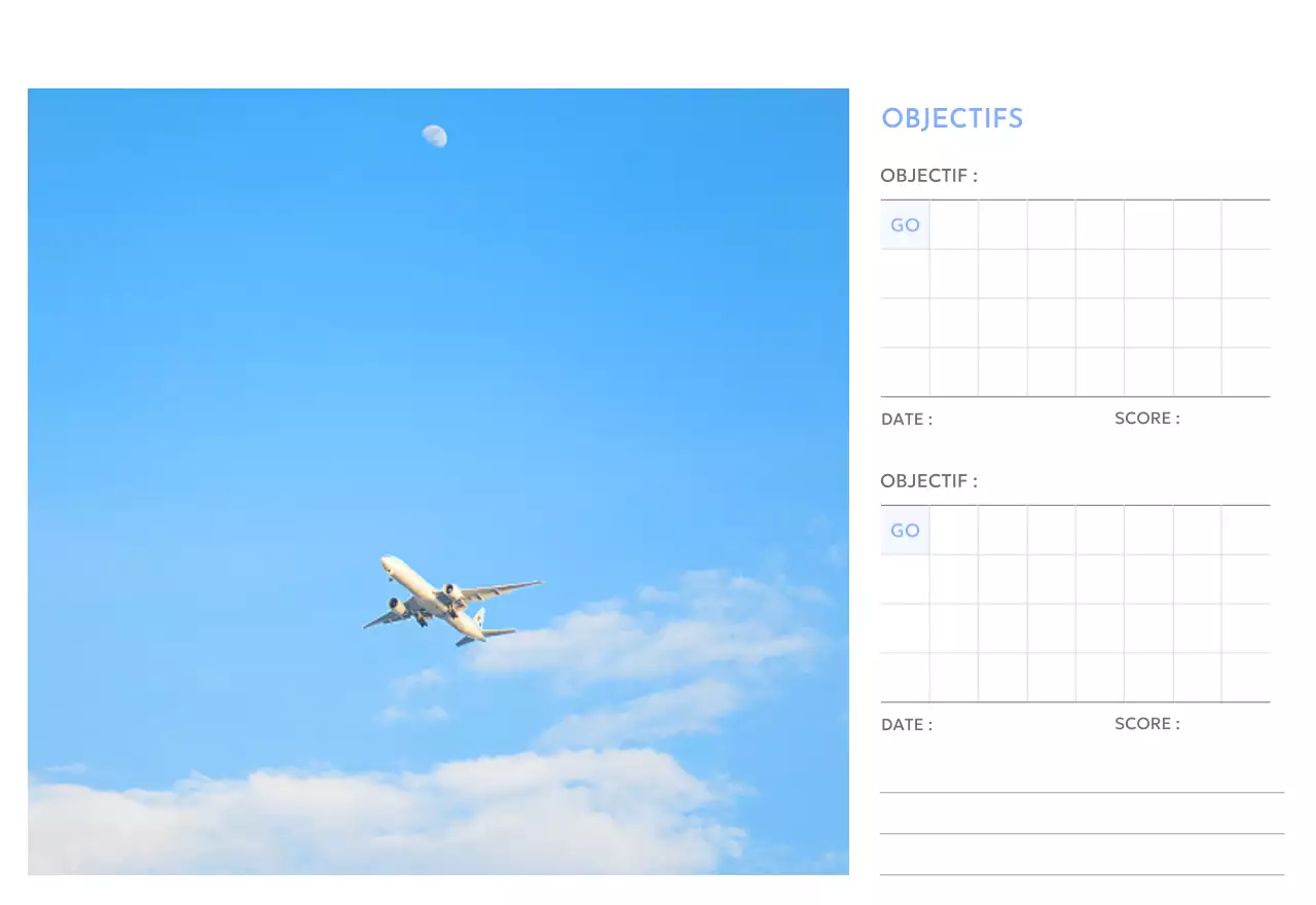 Calendrier photo de suivi des objectifs avec une touche de bleu