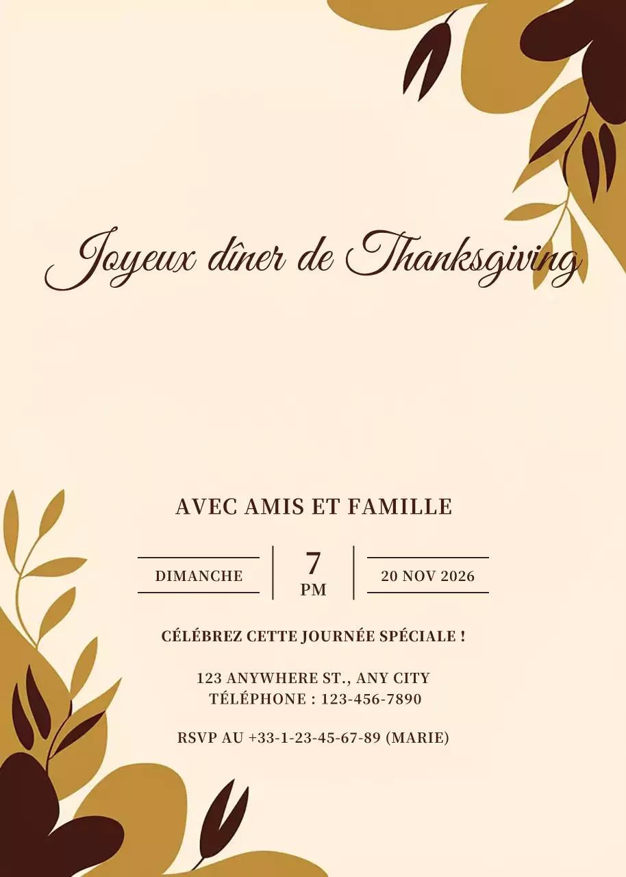 Beige Elegant Thanksgiving Dinner Invitation