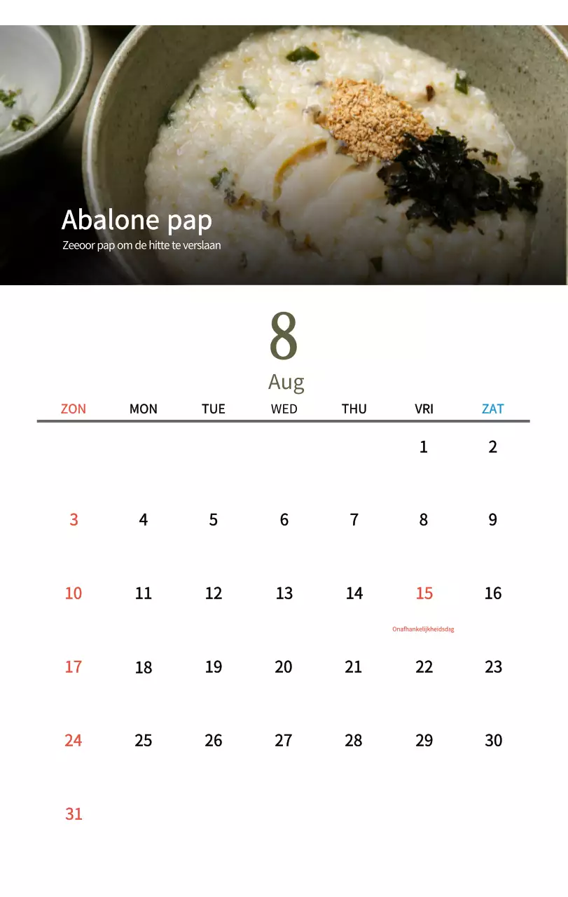 Beige Traditionele Eetkalender
