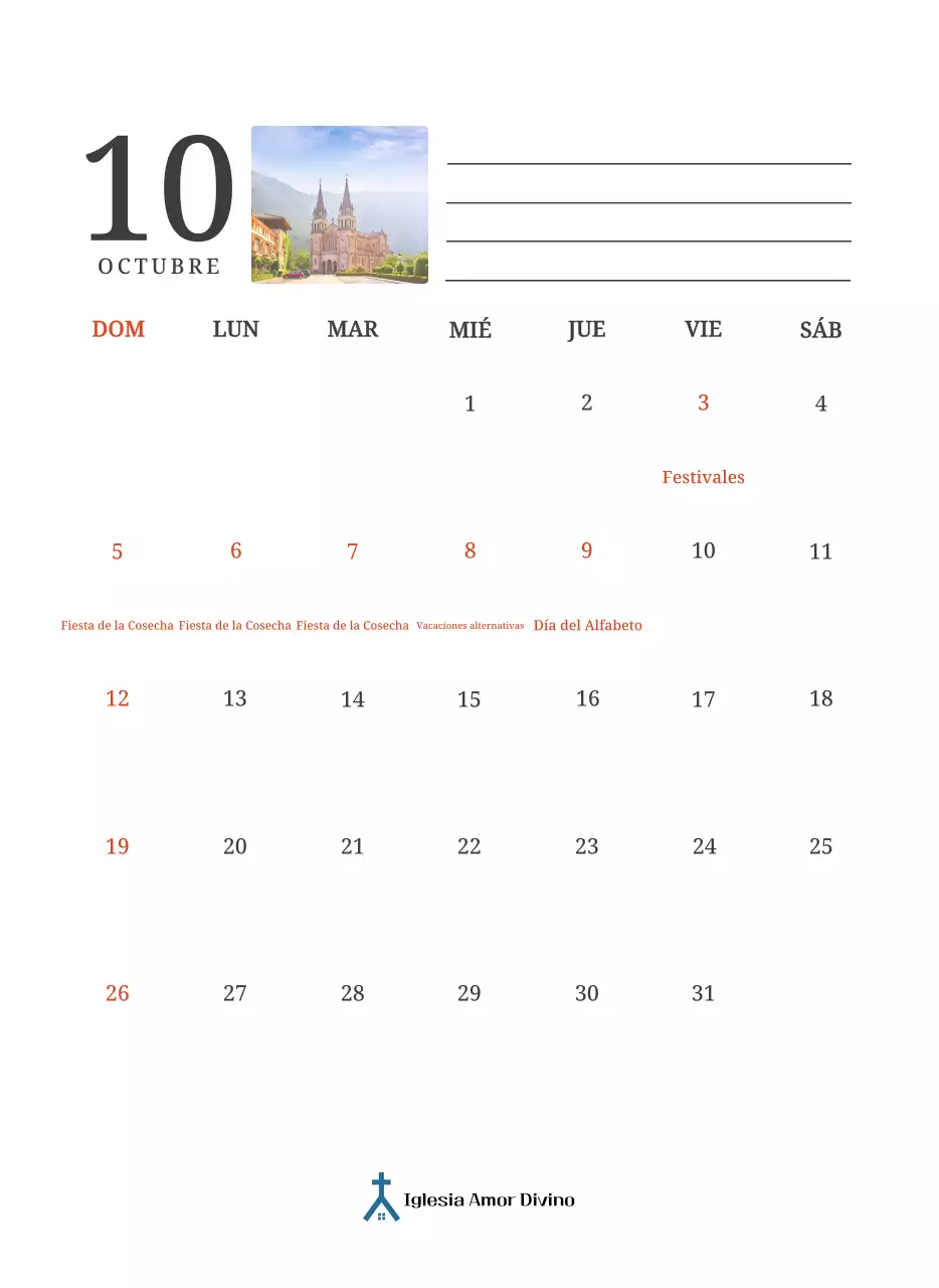 Un calendario conceptual fotográfico con iglesias pintadas en paisajes