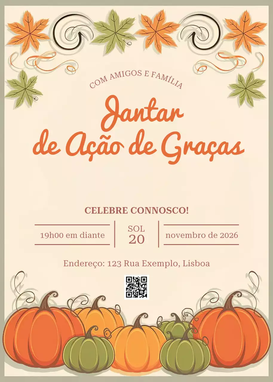 Convite de Ação de Graças tradicional laranja