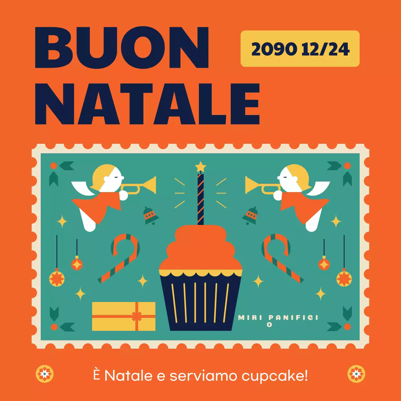 Annuncio di evento natalizio aziendale arancione e giallo