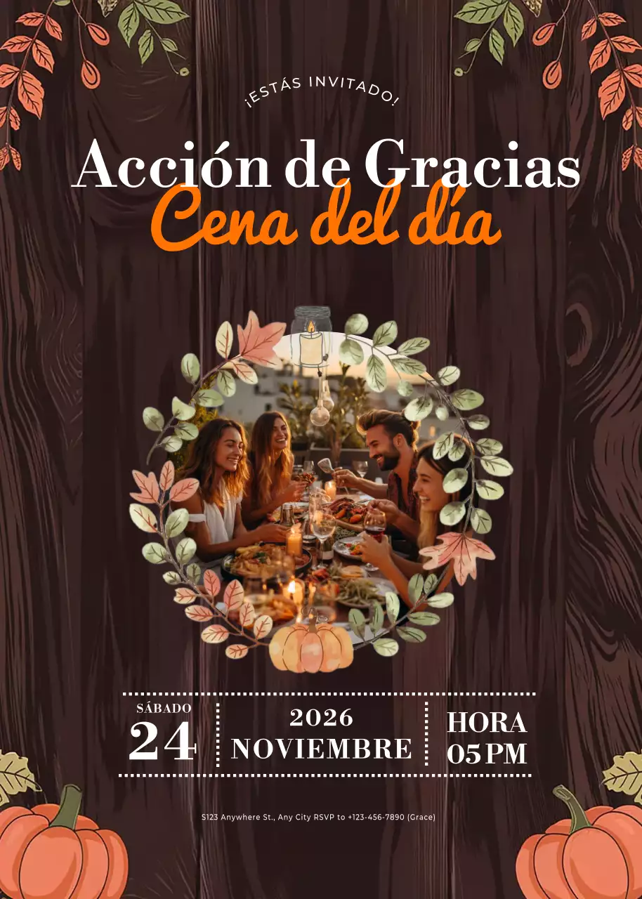 invitación rústica marrón para acción de gracias
