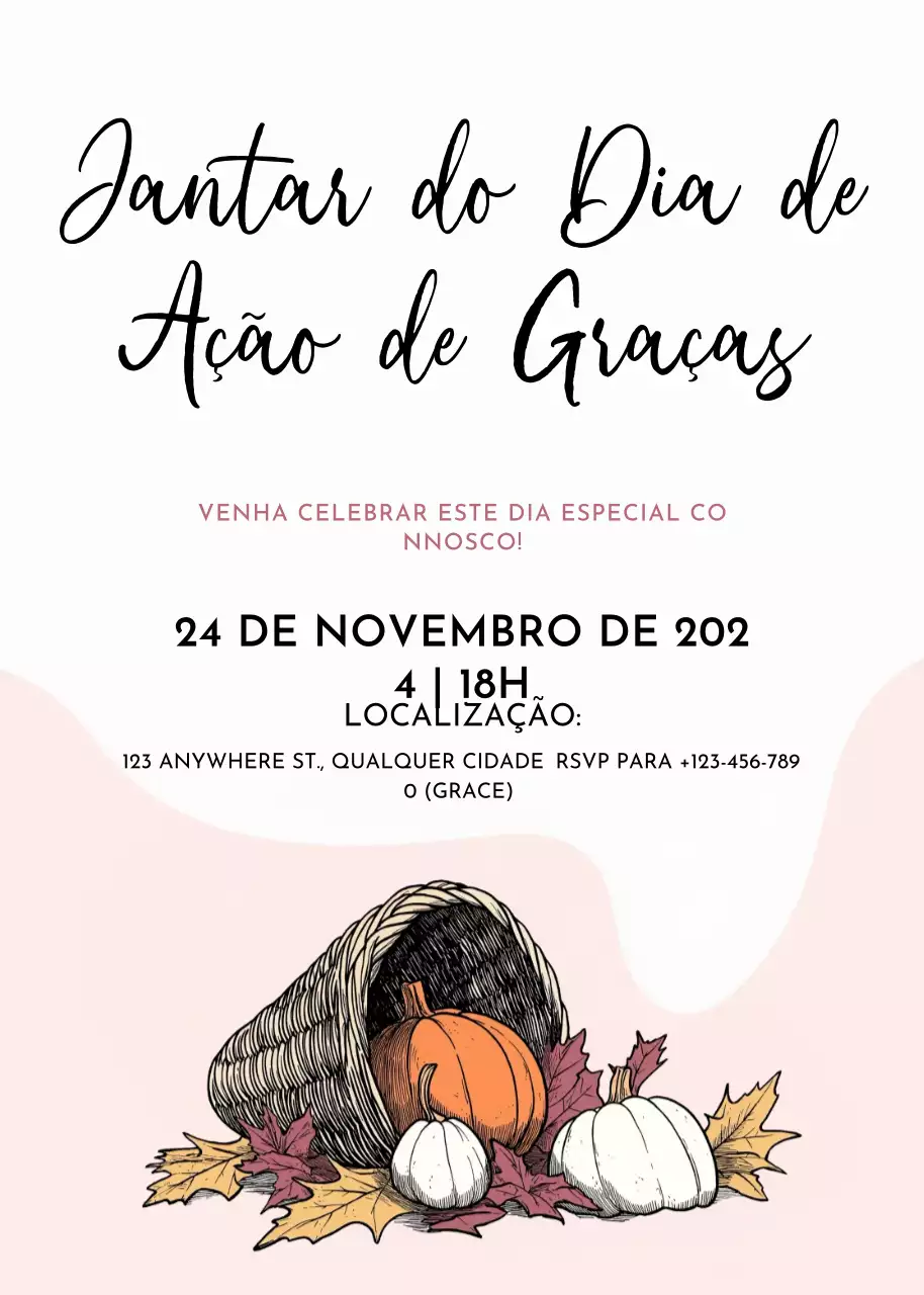 convite de Ação de Graças bege e elegante