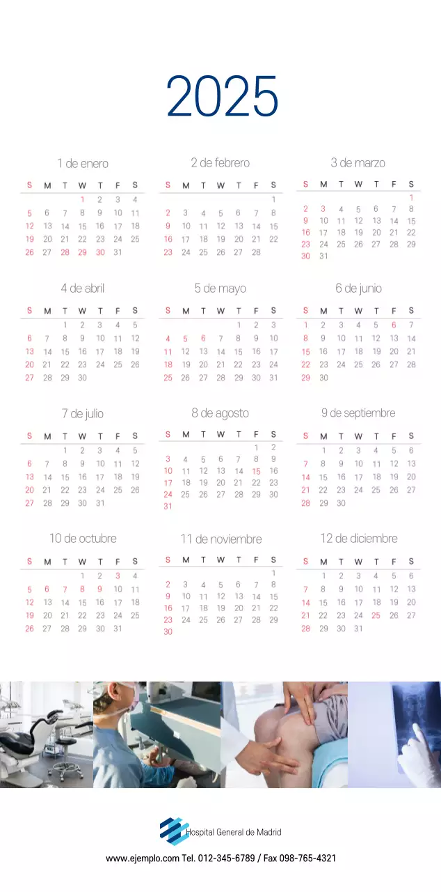 Calendario promocional Hospital Navy White Simple