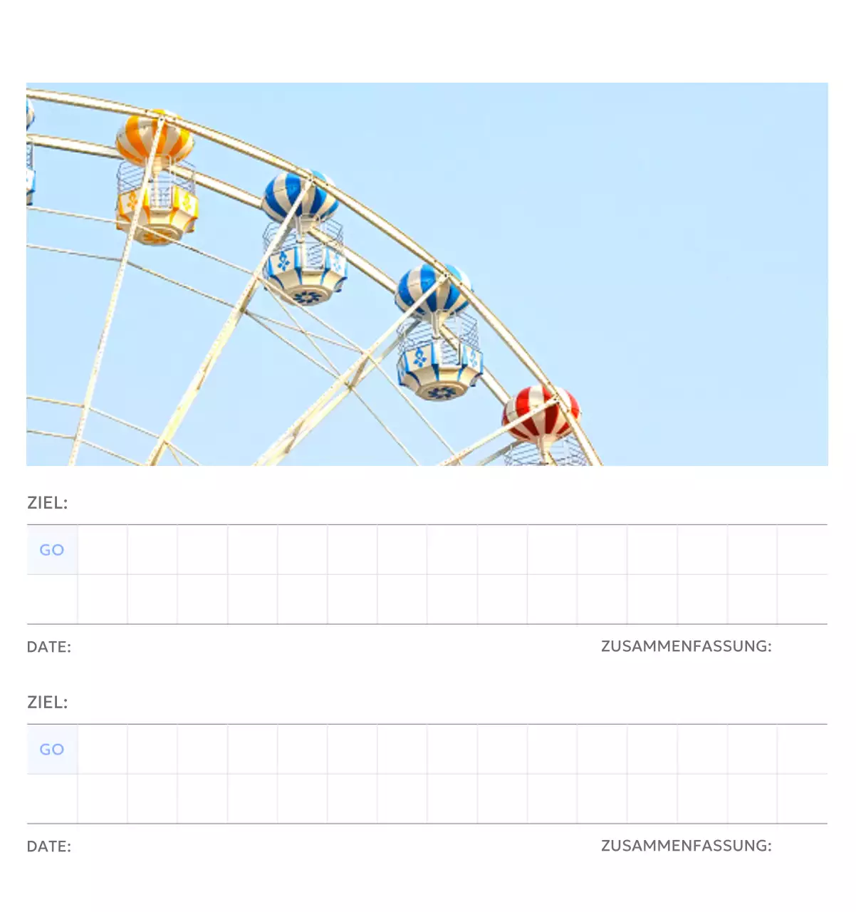 Foto-Zielverfolgungskalender mit einem Hauch von Blau