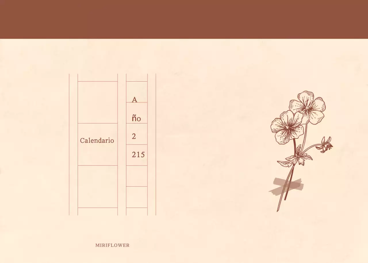 Un calendario sentimental de floristería en concepto de papel tejido marrón claro y marrón