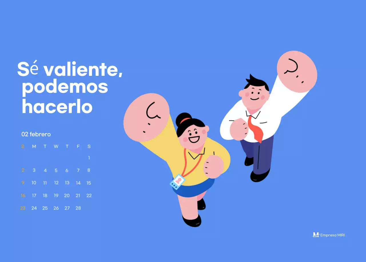 Calendario motivacional con ilustraciones llenas de energía y citas positivas sobre fondo azul claro