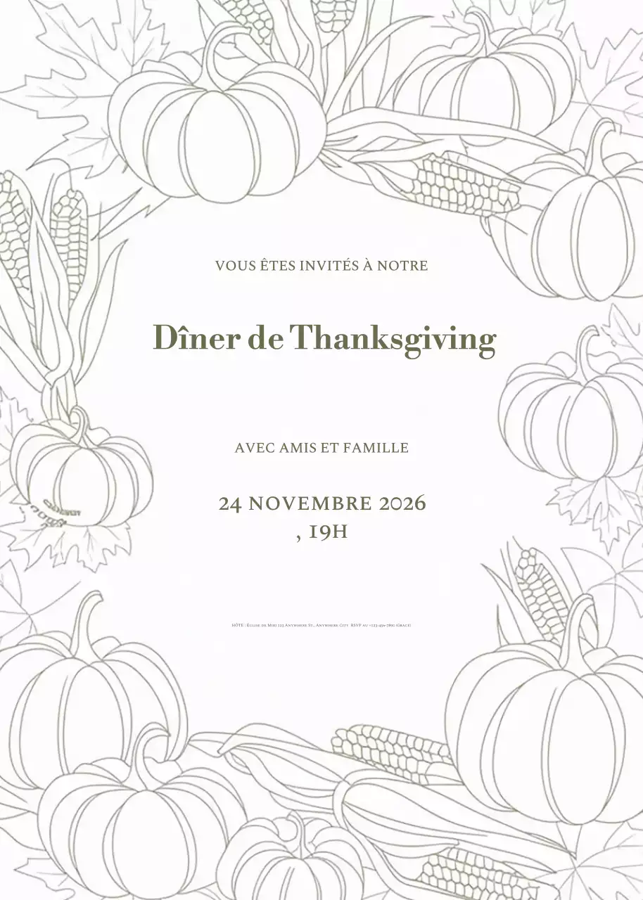 invitation traditionnelle beige pour Thanksgiving