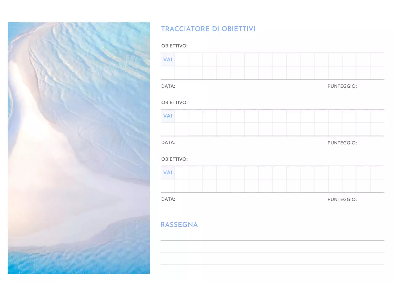 Calendario con foto tracciatore di obiettivi con un tocco di blu