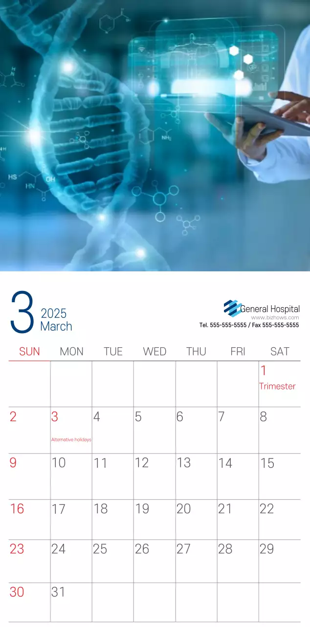 Navy White Simple Hospital Promotional Calendar