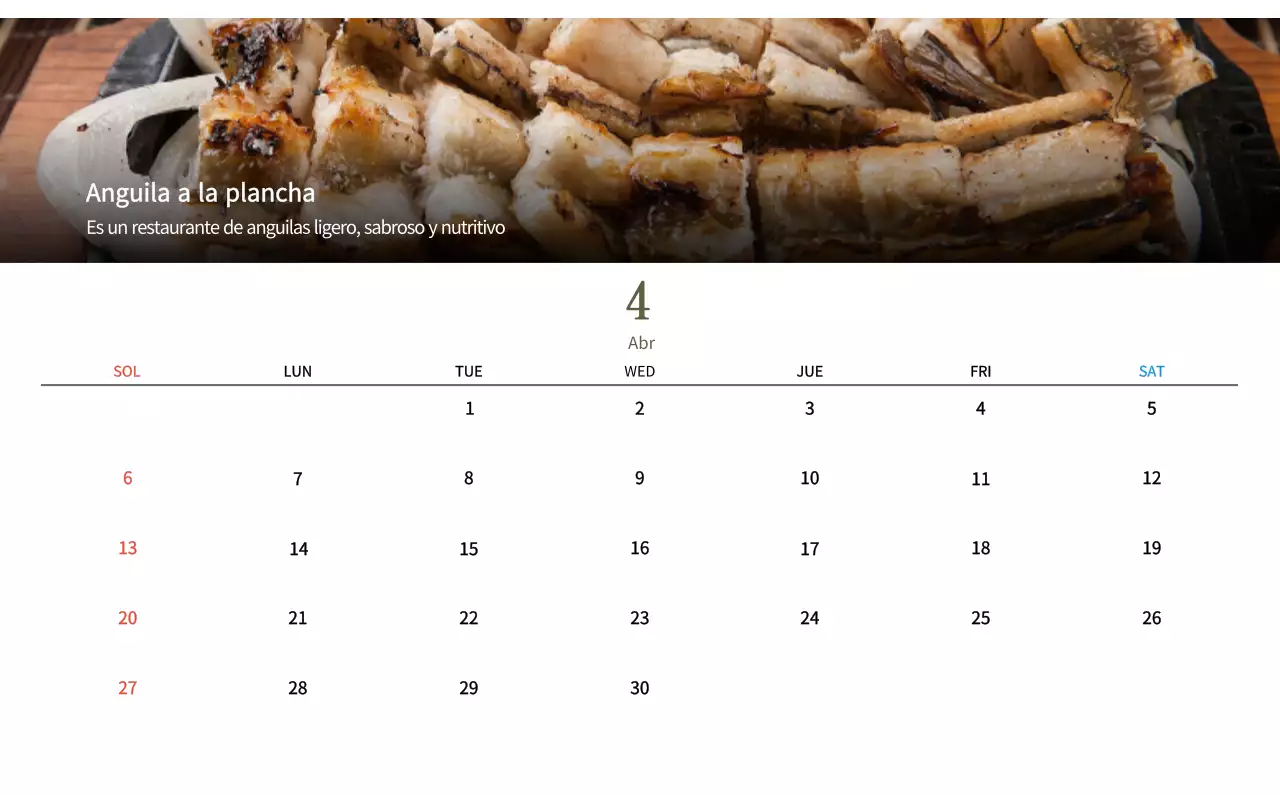 Calendario de comidas tradicionales en beige