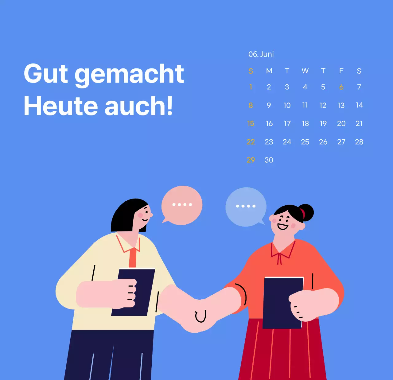 Motivationskalender mit energiegeladenen Illustrationen und positiven Zitaten auf hellblauem Hintergrund