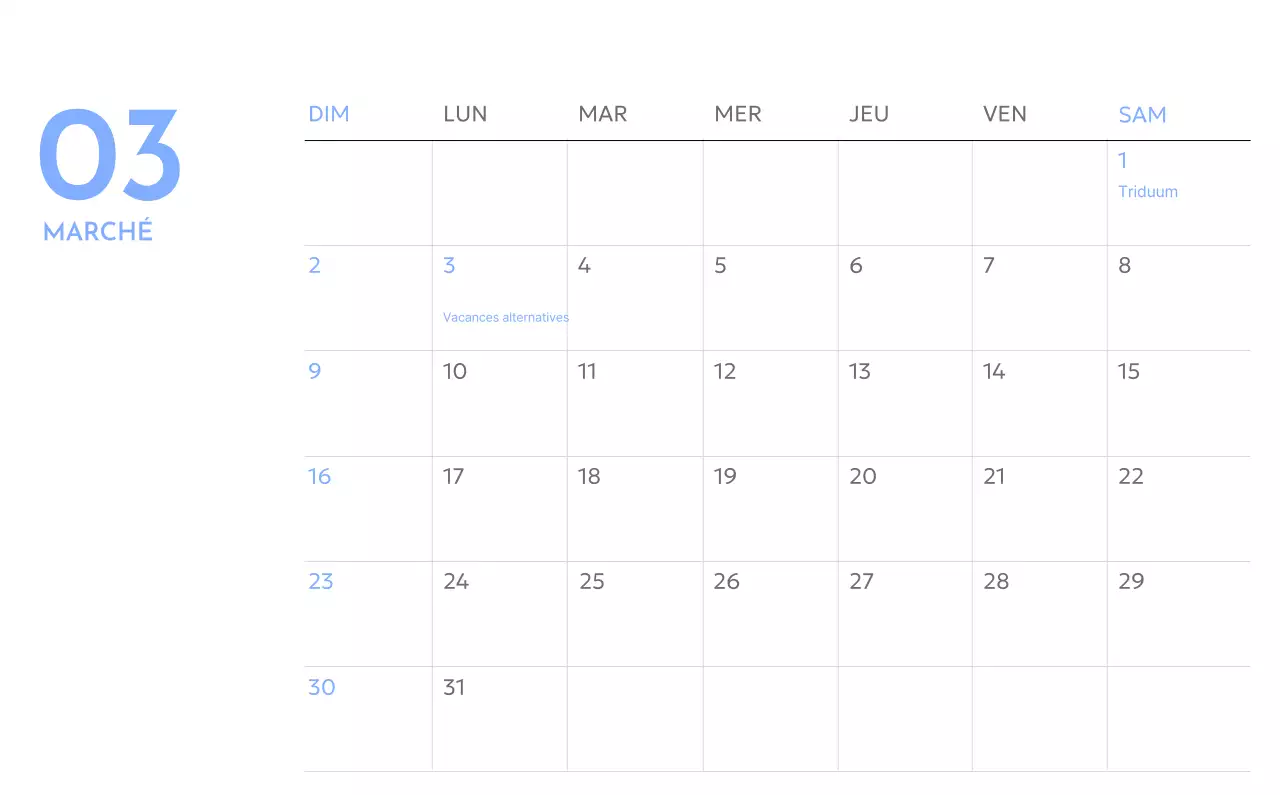 Calendrier photo de suivi des objectifs avec une touche de bleu