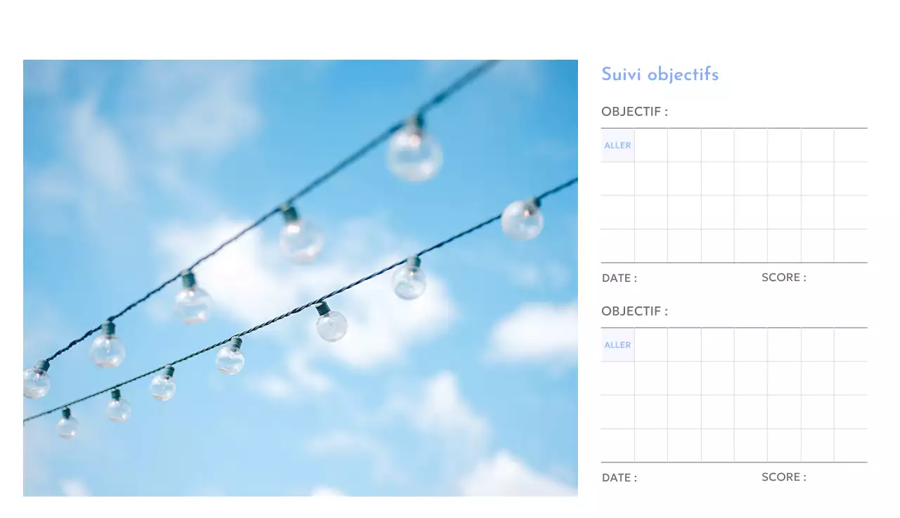 Calendrier photo de suivi des objectifs avec une touche de bleu