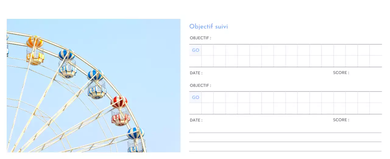 Calendrier photo de suivi des objectifs avec une touche de bleu