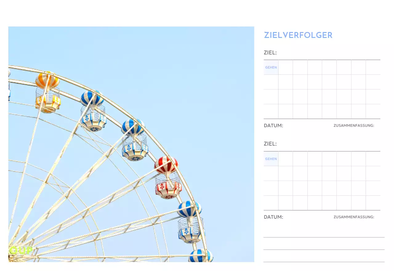 Foto-Zielverfolgungskalender mit einem Hauch von Blau