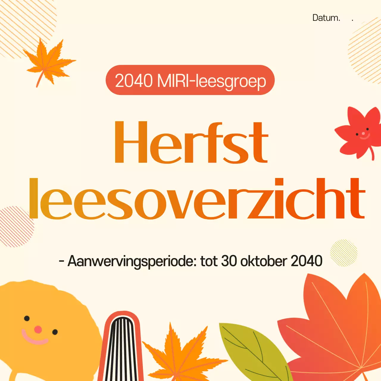 Een schattige oranje en gele herfst advertentie voor de werving van boekenclubs