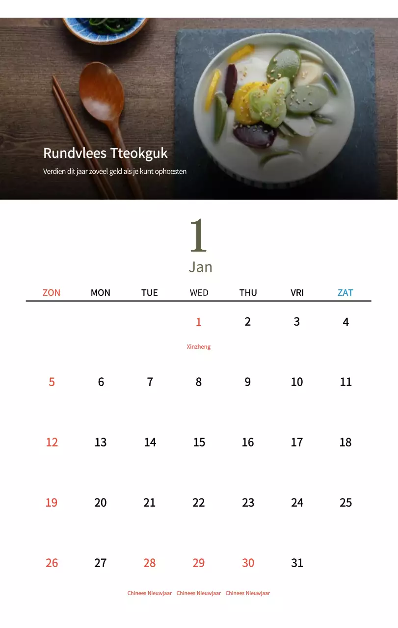 Beige Traditionele Eetkalender