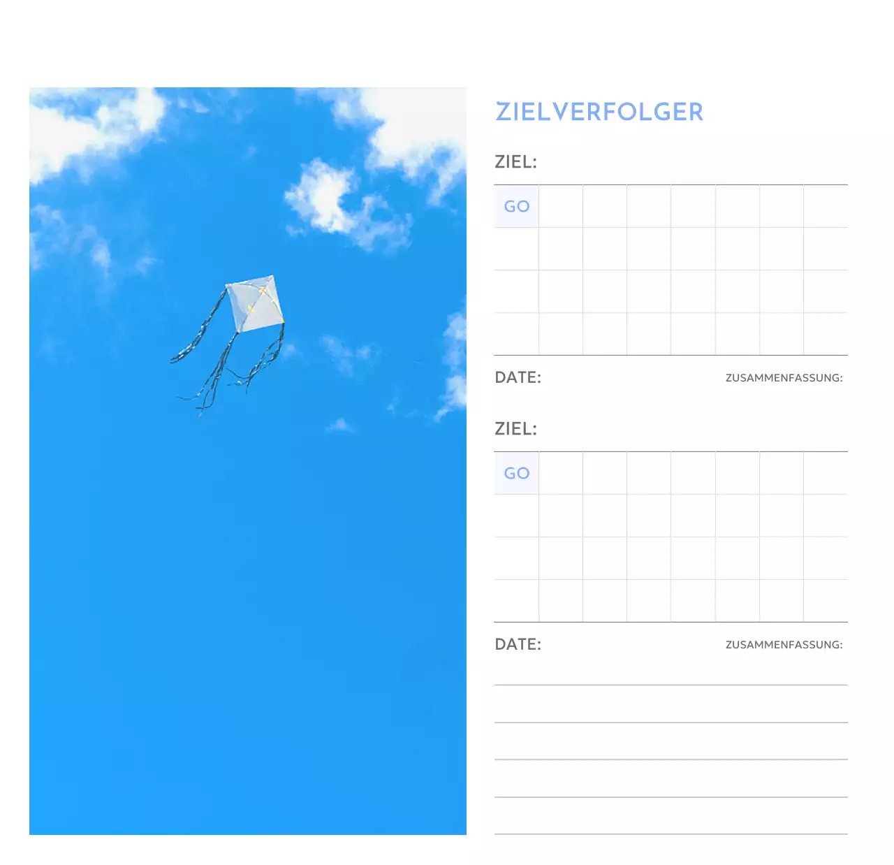 Foto-Zielverfolgungskalender mit einem Hauch von Blau