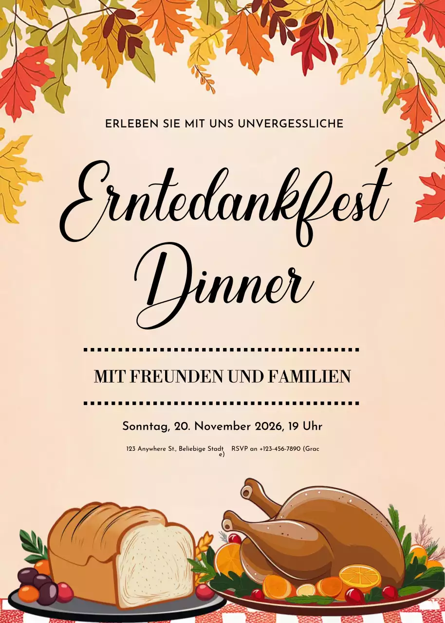 Beige Klassische Thanksgiving-Einladung