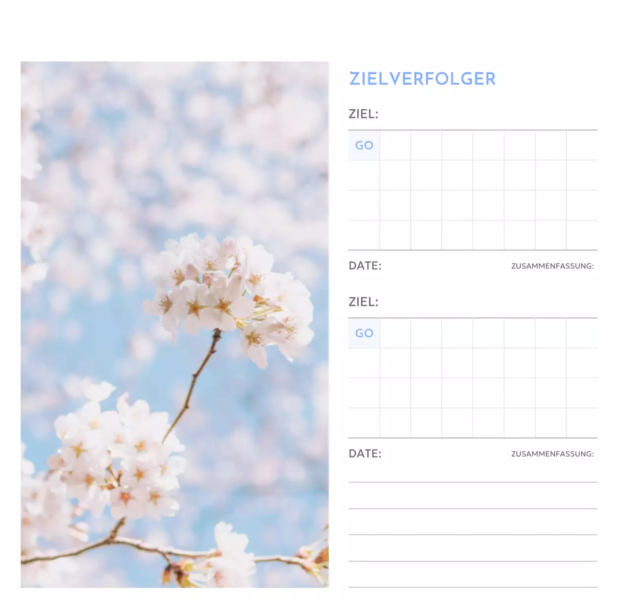 Foto-Zielverfolgungskalender mit einem Hauch von Blau