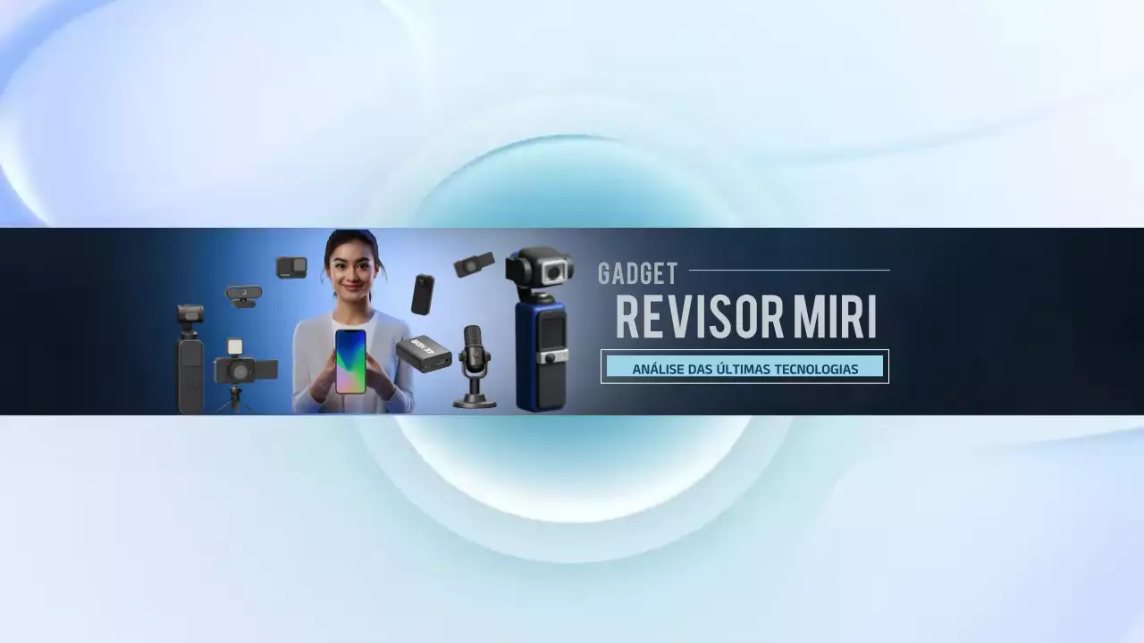 Anúncio de revisão do gadget moderno azul