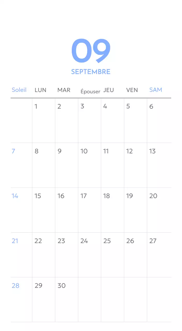 Calendrier photo de suivi des objectifs avec une touche de bleu