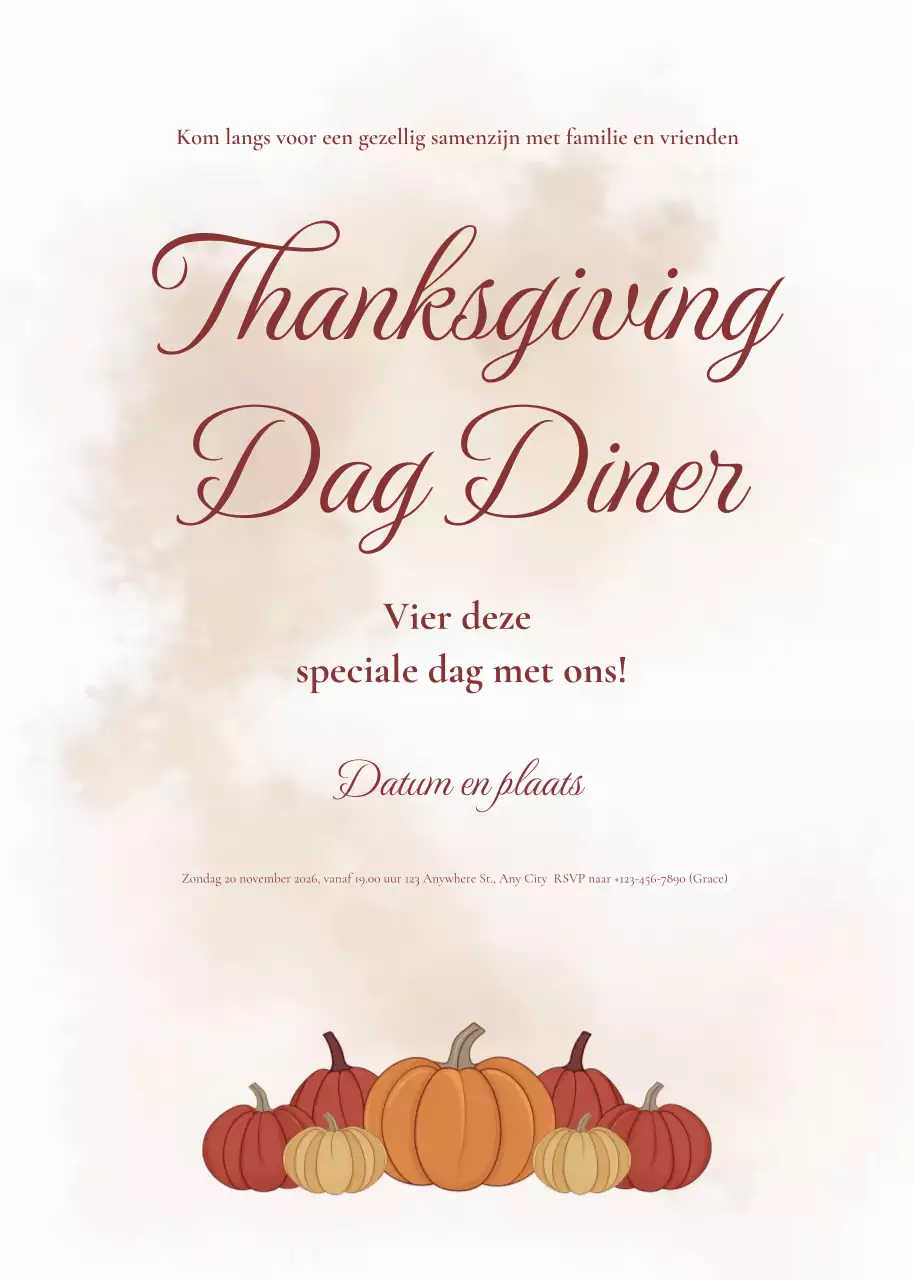 Elegante uitnodiging voor een Thanksgiving-diner in crème