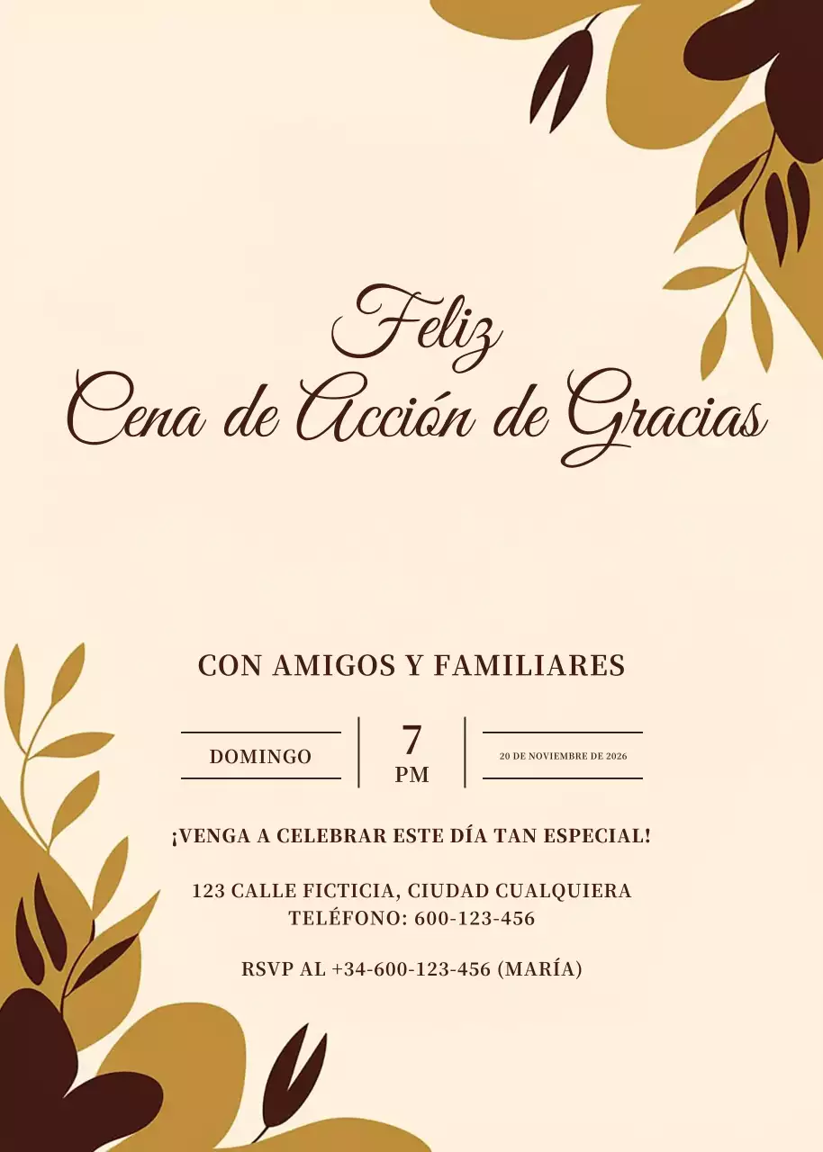 Elegante invitación beige para la cena de Acción de Gracias