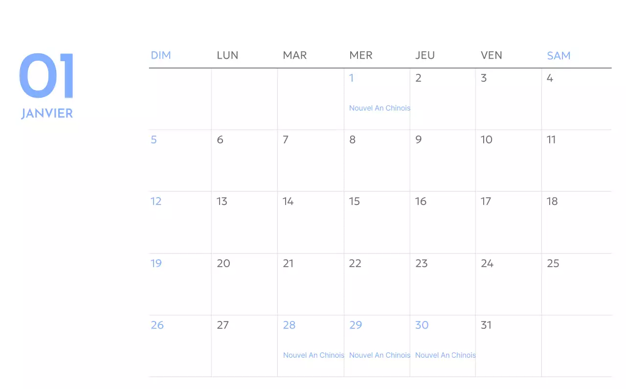 Calendrier photo de suivi des objectifs avec une touche de bleu
