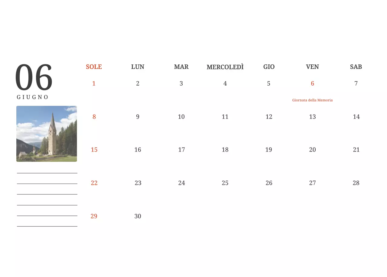 Un calendario fotografico con chiese in dipinti di paesaggio