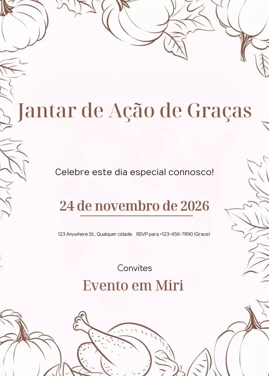convite de ação de graças elegante bege