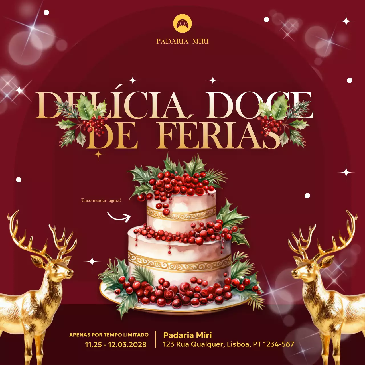 Promoção da padaria Maroon Festive Holiday