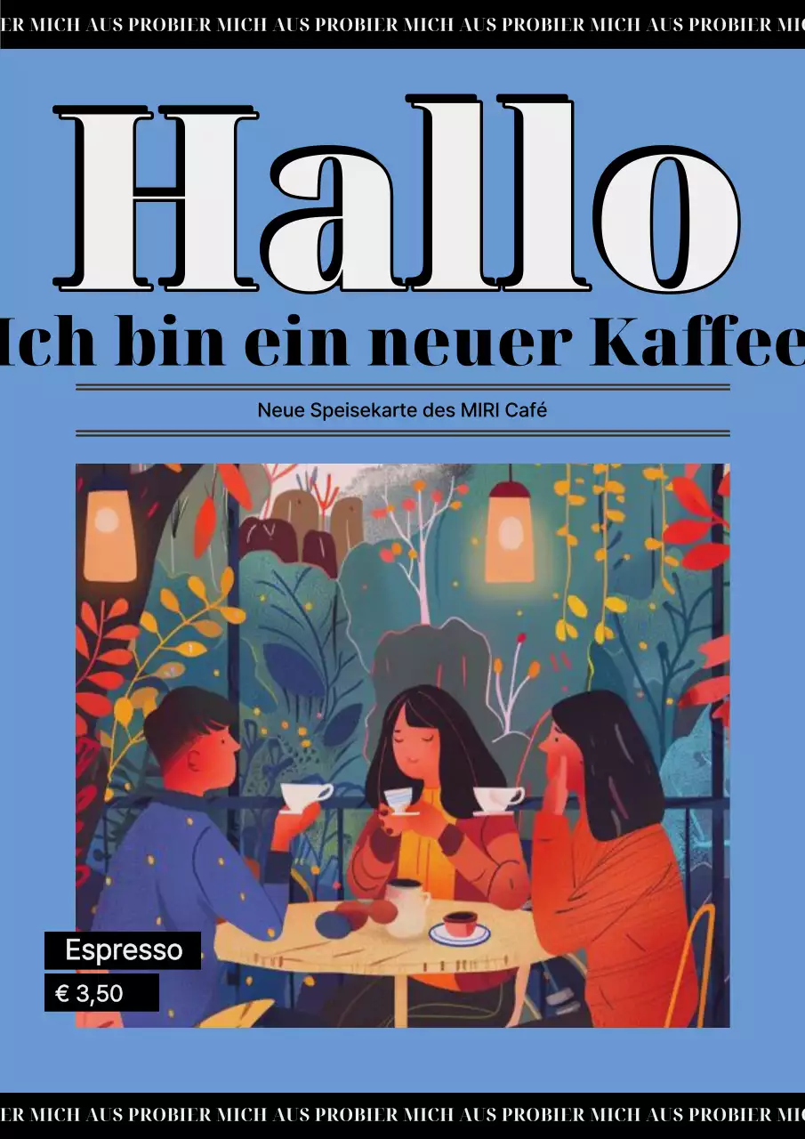 Hellblaue Vintage-Café-Werbung