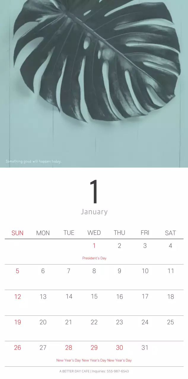 White clean botanical nature calendar