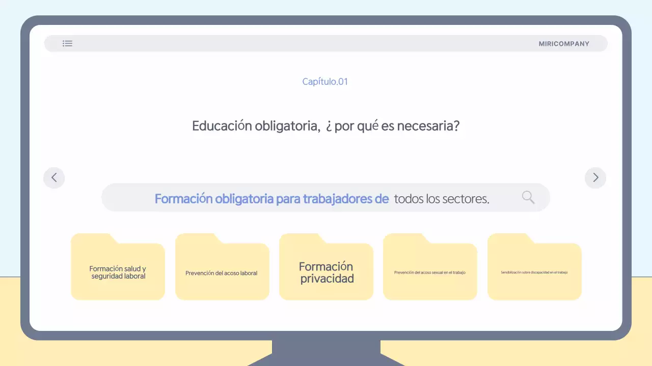 Materiales sencillos y de color azul claro para la formación en prevención del acoso laboral