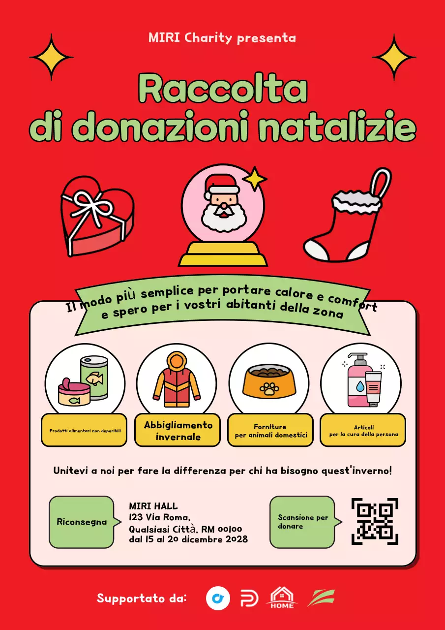 Cartone animato con ghirigori natalizi - Poster per la raccolta di donazioni