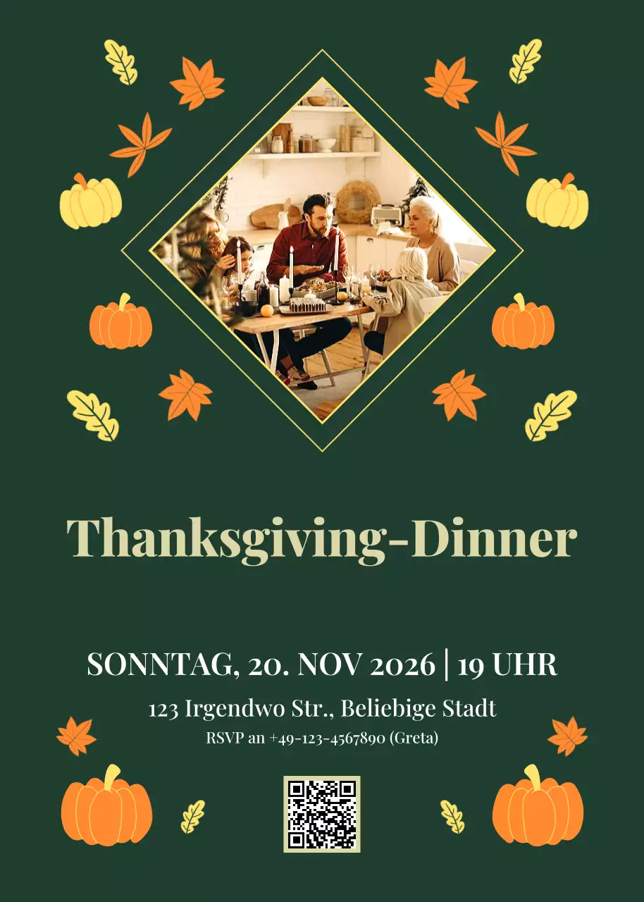 Grün Traditionelle Thanksgiving-Feier Einladung