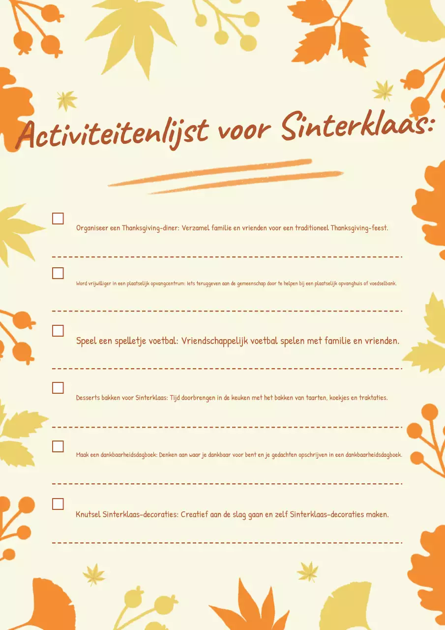 oranje traditionele Thanksgiving activiteiten bucketlist