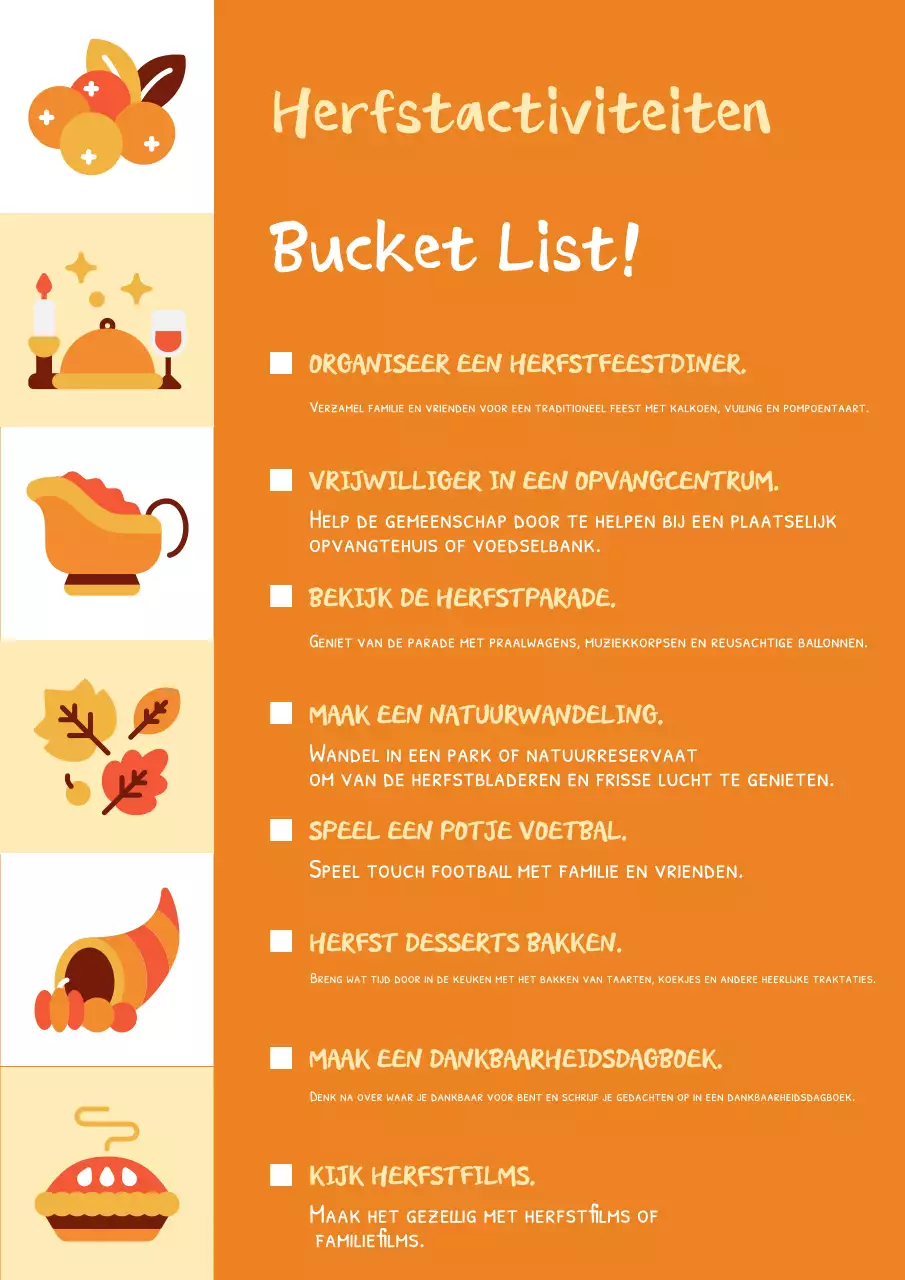 Oranje Traditionele Thanksgiving Vakantielijst