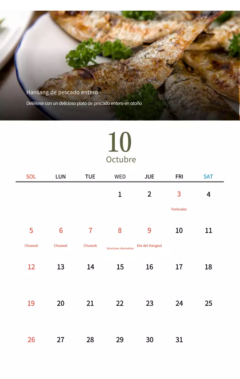 Calendario de comidas tradicionales en beige