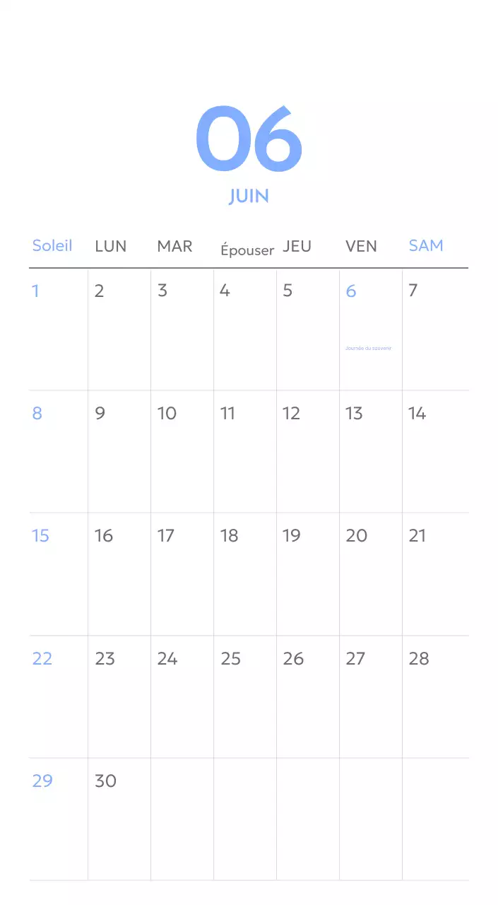 Calendrier photo de suivi des objectifs avec une touche de bleu