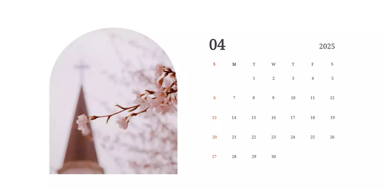 A photographic concept calendar featuring a church in a landscape painting