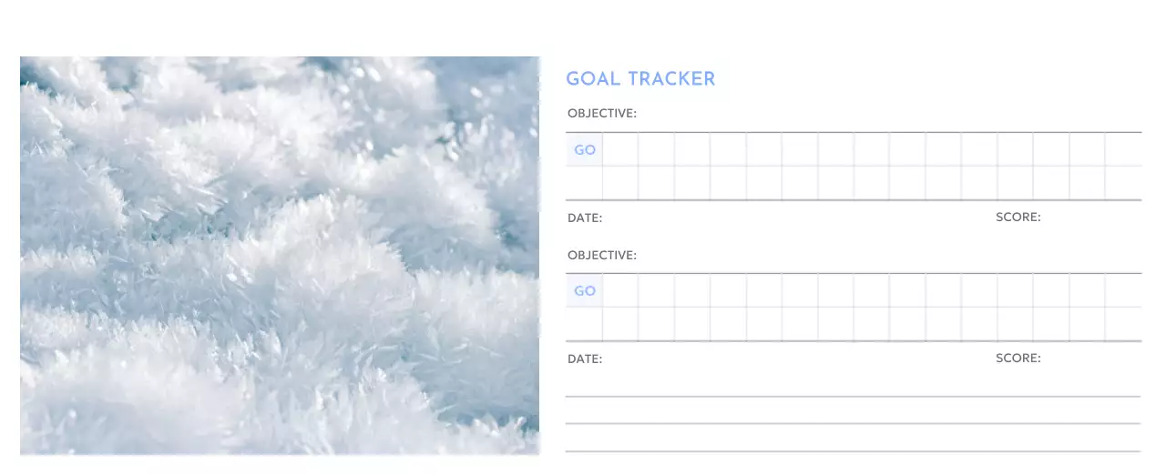 Photo goal tracker calendar with a splash of blue